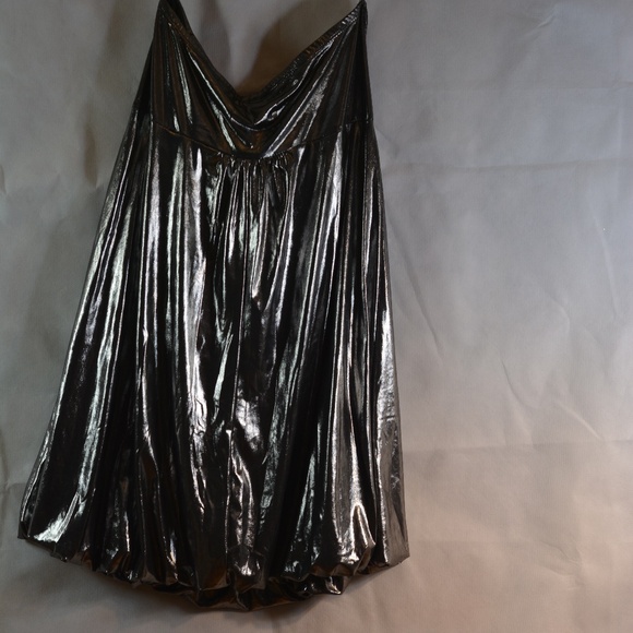 Silver Lamae Strapless Dress SZ S - Picture 1 of 7